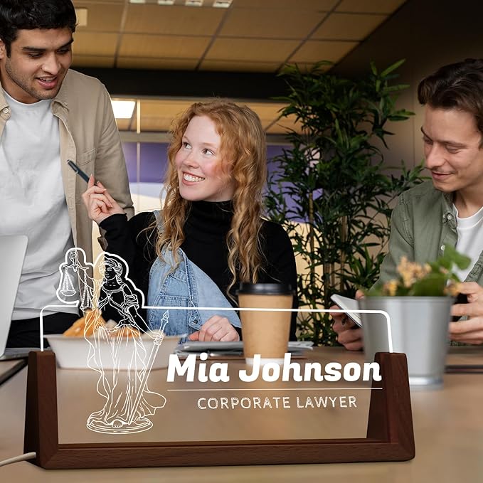 Desk Name Plate Personalized, Custom Office Light Up Name Plate for Lawyer, Desk Decorations for Women Men Office, Employee Appreciation Gifts for Lawyer Coworkers