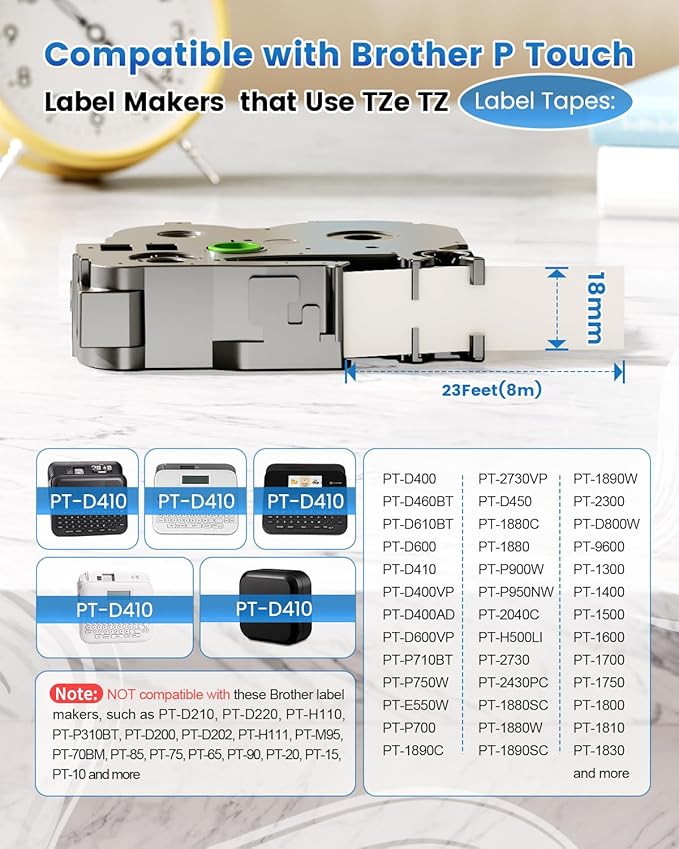 6-Pack Replace for Brother P Touch Label Tape TZe-241 TZe241 Compatible with Brother Label Maker Tape TZe TZ Tape PT-D410 PT-D400 PT-D610BT PT-D600, 3/4 18mm 0.7 Laminated Black on White, Anycolor
