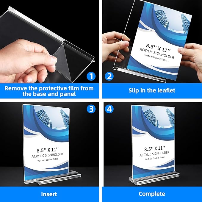 10 Pack Acrylic Sign Holder 8.5 x 11, Double-Sided Clear Sign Holder Plastic Stands for Display, T Shape Acrylic Table Sign Stands for Office Store Restaurants Wedding Party Decoration