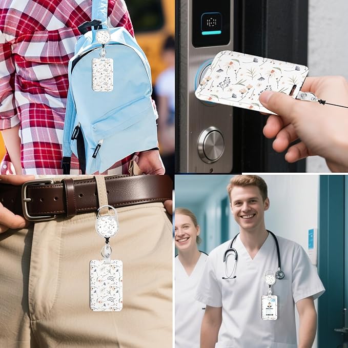 2 Pack Flower Flower 2 ID Badge Holder with Heavy Duty Retractable Reel Keychain for WomenStudents,Teachers, Nurses, Office Use 3