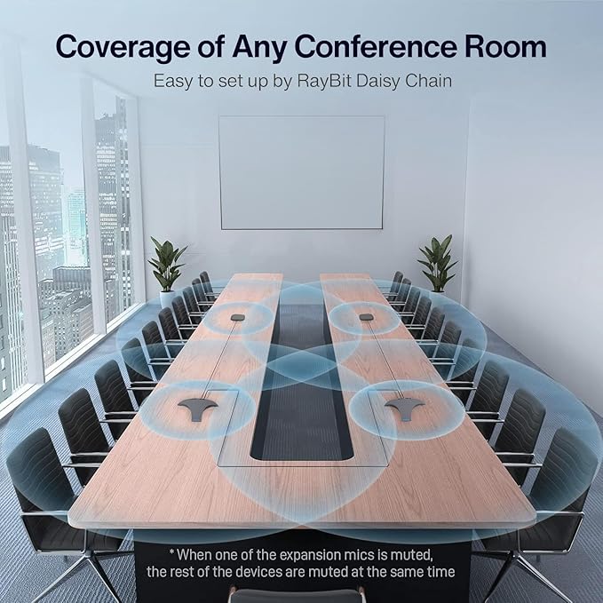 RayBit Conference Speaker and Microphone - Bluetooth Speakerphone with Daisy Chain, AI Noise Cancellation, Voice Enhancement, Support Wireless Dongle, USB Connection, Compatible with All Meeting Rooms