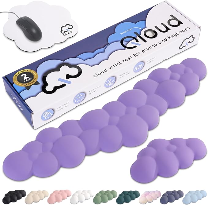 Qloud Cloud Wrist Rest Keyboard Wrist Rest for Computer Keyboard Pad, Cloud Keyboard Wrist Rest, Wrist Pad for Keyboard, Memory Foam, Non Slip Base, Comes with Mouse Pad - Lilac Purple