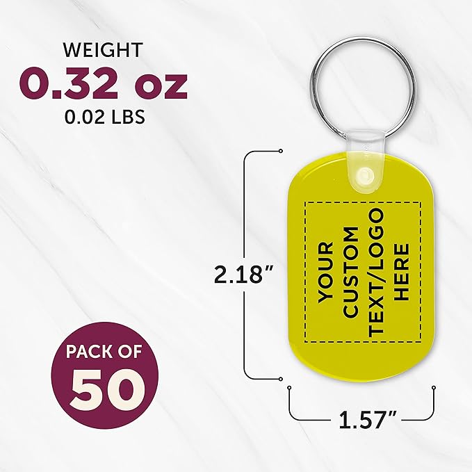 DISCOUNT PROMOS Tag Soft Plastic Keychains - 50 pack - Customizable Text, Logo - Small Key Tag Chain For Staying Organized - Rubber Key Ring Keychain – Yellow