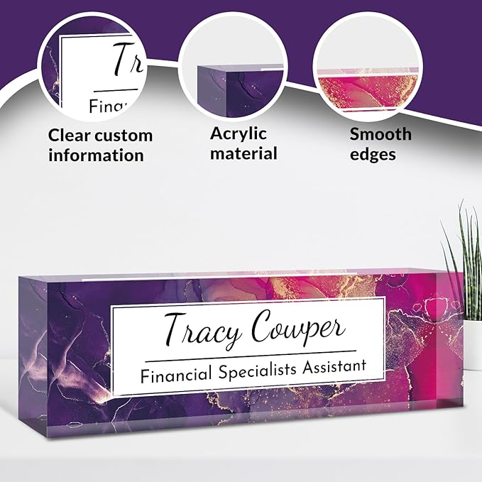 Desk Name Plate Personalized, Custom Name Plate for Desk, Acrylic Desktop Accessories, Office Gift & Decor for Women Men, Teacher Nurse Boss Employee Appreciation Gifts