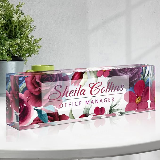 Custom Name Plate for Desk, Employee Appreciation Gifts, Office Decor, Acrylic Personalized, Accessories, Funny Gifts for Coworkers Boss Teacher (Rose A)