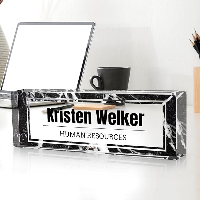 Custom Name Plate for Desk, Desk Name Plate Personalized, Office Decor for Women Men, Acrylic Desktop Accessories, Office Gifts for Coworkers Boss Teacher, Employee Appreciation Gifts (Black Marble)