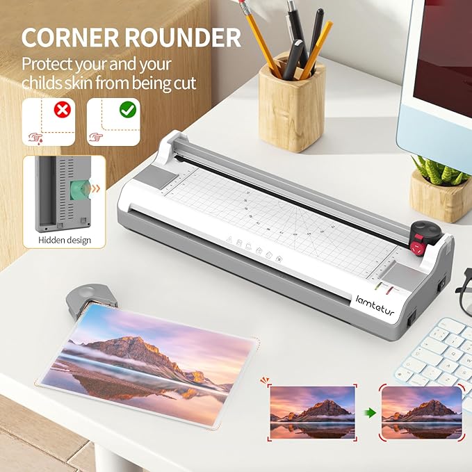 Laminator Machine 13Inch Wide with 120 Letter Size Laminating Sheets for A3/A4/A6,11X17 Thermal Hot&Cold 2 Roller Laminated 3-5Mil with Paper Cutter, Corner Rounder for Office Home School Teacher Use