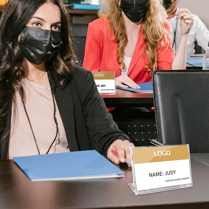 2 Pack 4x6 Inch Small Sign Holder Horizontal, Double-Sided Usage with Swivel Base for Table Display, for Office, Store, Restaurant, Retail Counters, for Name Sign, Price Message Board, Note