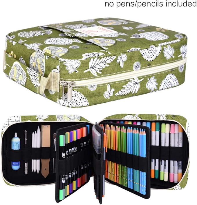 qianshan 202 Colored Pencils Pencil Case - 136 Color Gel pens Pen Bag or Marker Organizer - Universal Artist Use Supply Zippered Large Capacity Slot Super Big Professional Storage Dandelion