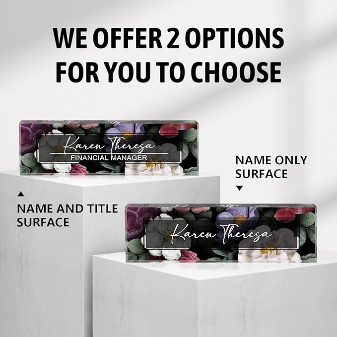 Custom Office Name Plate, Personalized Gifts for Women & Men, Appreciation Gifts for Employees, Office Desk Accessory (Night Flower)