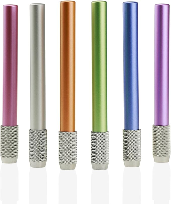 YOUSHARES Aluminum Assorted Colors Pencil Lengthener – Pencil Extender Holder for Colored Pencils in Regular Size (6 Pcs)