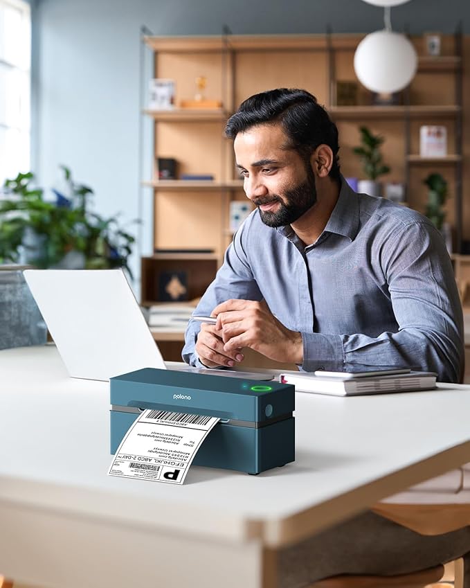 POLONO Bluetooth Thermal Shipping Label Printer, Wireless 4x6 Shipping Label Printer for Small Business, Support iOS, Android, Windows, Mac. Compatible with Amazon, Ebay, Shopify, Etsy, USPS (Blue)