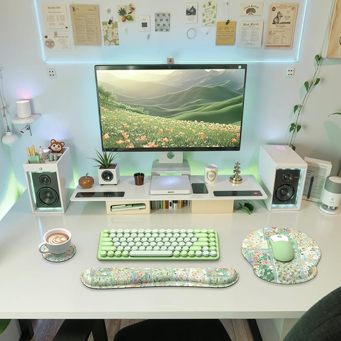 iLeadon Mouse Pad with Wrist Support, Wrist Pad for Keyboard, Ergonomic Mouse Pad Set for Office Home(Green Floral)