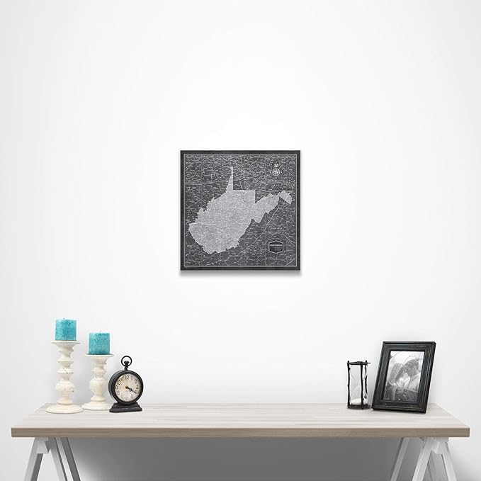 Conquest Maps Push Pin West Virginia Map Board - With Push Pins to Mark West Virginia Travel - Handmade in Ohio, USA - Design: Modern Slate