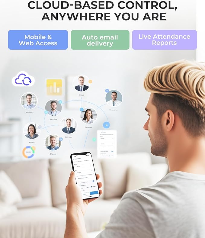 NGTeco Time Clock Cloud-Based with Tuch Screen, 4-in-1 Remote Control Time Clocks for Employees Small Business, Face/Fingerprint/Card/PIN, 2.4GHz&5GHz WiFi, Software & App, 10 IC Cards, 0 Monthly Fee