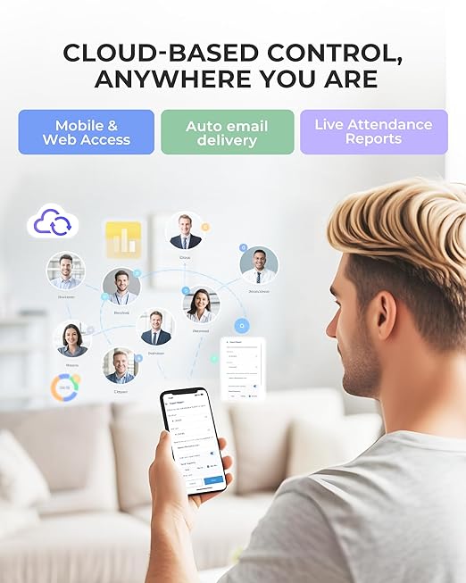NGTeco Time Clock Cloud-Based, 4-in-1 Time Clocks for Employees Small Business, 2.4GHz WiFi Remote Control Clock in and Out Machine with Software & App, 10 IC Cards, 0 Monthly Fee