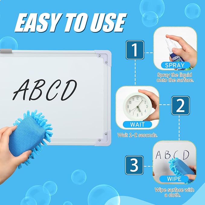24 Pcs Whiteboard Cleaner Set 12 Pcs 3. 4 Fl oz Whiteboard Cleaner Spray with 12 Pcs Microfiber Shag Dry Erase Eraser for Markers Chalk Glass Classroom, Home and Office Use