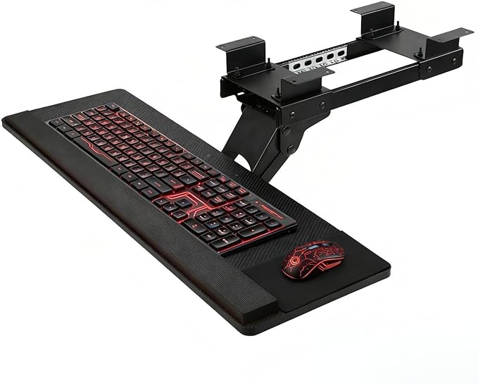 Ergonomic Keyboard Tray Under Desk，Large Size Keypad Tray Holder， 360° Adjustable Slide Out Keyboard Tray Under Desk with Mouse Pad & Wrist Rest， Suitable for Office/Game/Home