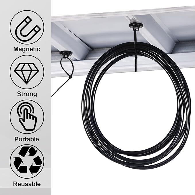 Leinuosen 30 Set Magnetic Zip Tie Mount and Nylon Cable Ties, 23 mm Multipurpose Wire Cable Holder Mount Wire Clips Management Electrical Organization Supplies (Black)