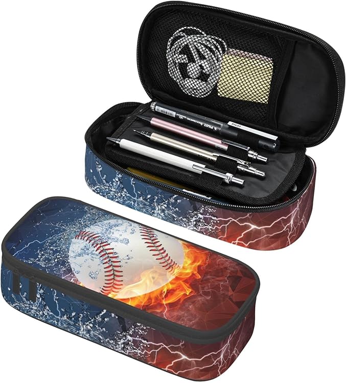 Baseball Pencil Case Sports Pencil Box for Boys Men, Large Capacity Durable Pencil Pouch Storage Pen Bag Stationary Case with Double Zippers