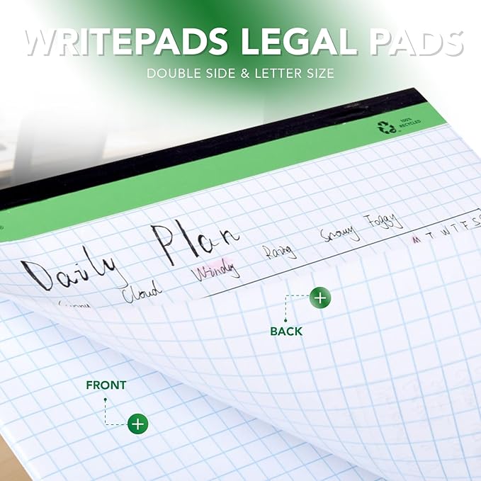 KAISA Graph Paper Legal Pads Writing Pads 600 Sheets Recycled Paper 8.5"x11.75" Quad Ruled 4x4 Perforated 50sheets/pad Grid Paper Notepads Writing Tablet White For Office Supplies (White 6pad, 8.5x11.75'')