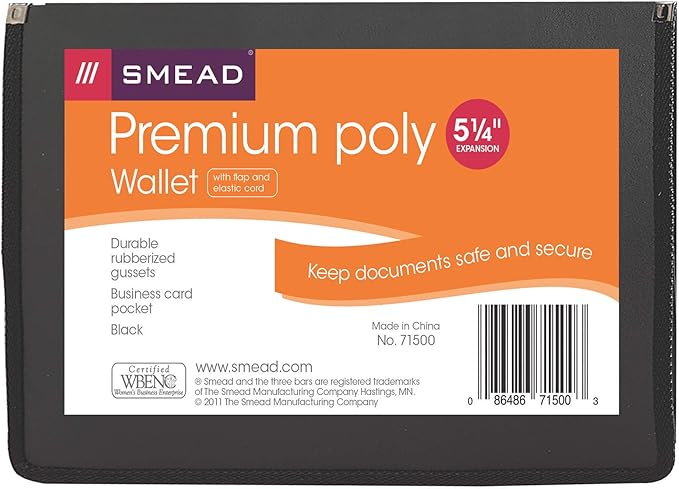 Smead Poly Premium Expanding File Wallet with Closure, 5-1/4" Expansion, Letter Size, Black (71500) (Pack of 2)