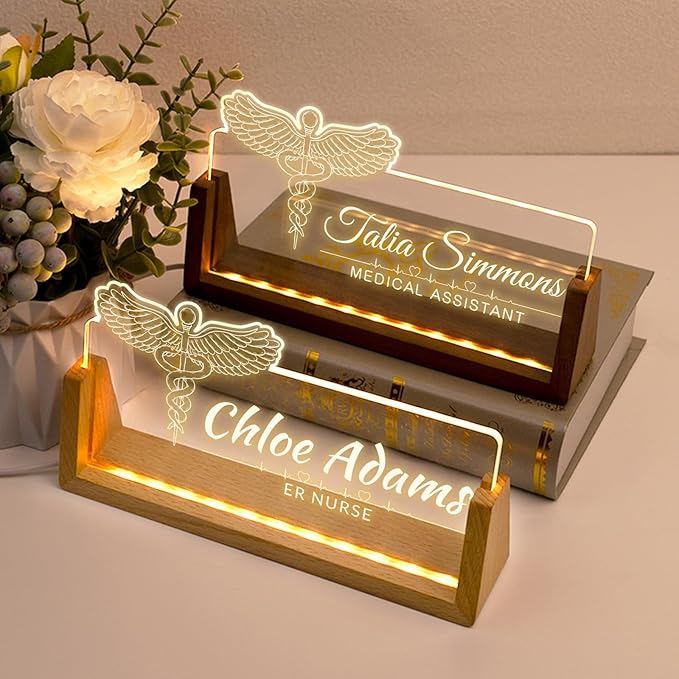 Desk Name Plate Personalized, Custom Office Light Up Name Plate for Doctor Nurse, Desk Decorations for Women Men Office, Employee Appreciation Gifts for Doctors Nurses Coworkers