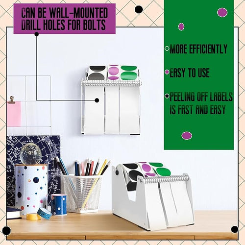 1 Pcs Label Dispenser Manual Adjustable Metal Sticker Roll Holder Sticker Dispenser Label Roll Holder Tape Organizer Stand for Office Home Business Tabletop