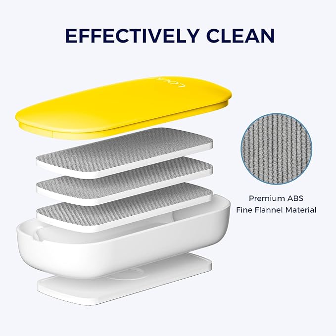 loukin Replaceable Dry Erase Eraser, Magnetic Whiteboard Eraser with 3 Replaceable Felt Pads, 4-in-1 Glass Whiteboard Erasers, 3.4 fl oz Cleaner Included (Yellow)