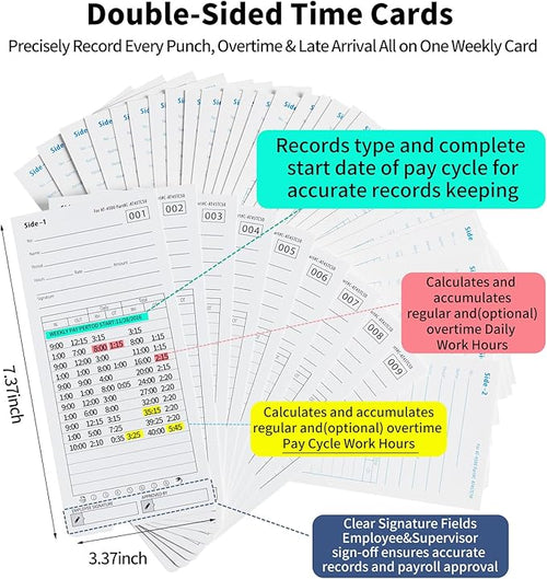100 Time Cards AT-4500 Employer Time Cards Double-Sided (with Separate Box)