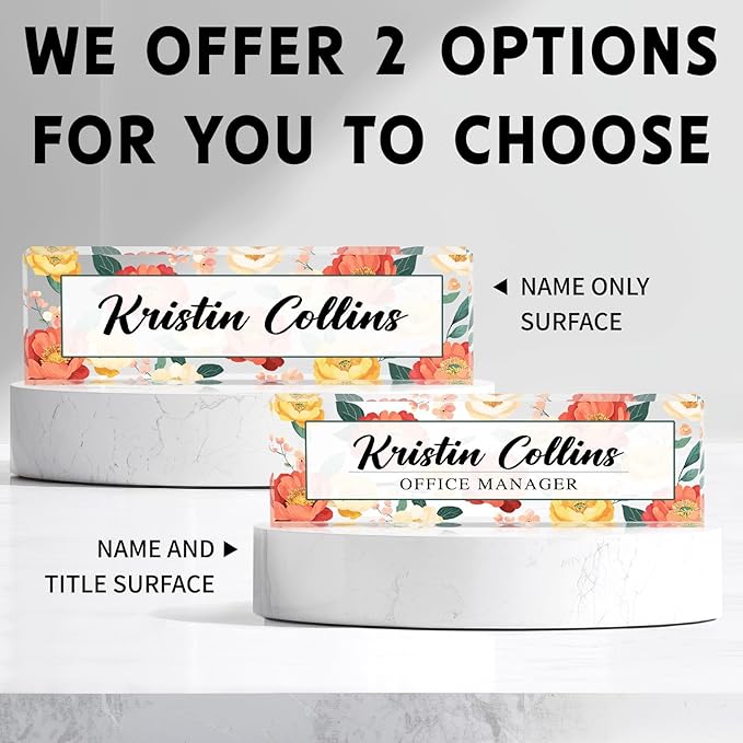 Custom Name Plate for Desk, Personalized Desk Name Plate on Clear Acrylic Glass, Appreciation Gifts for Teacher Employee Boss Coworkers Nurse, Office Desk Accessories for Women Men (Persimmon)