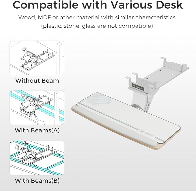 EUREKA ERGONOMIC Keyboard Tray Height Adjustable, Swivel Tilt Computer Keyboard Drawer Under Desk, 25x9.13'' Sliding Keyboard & Mouse Platform with Mouse Pad for Typing, Maple