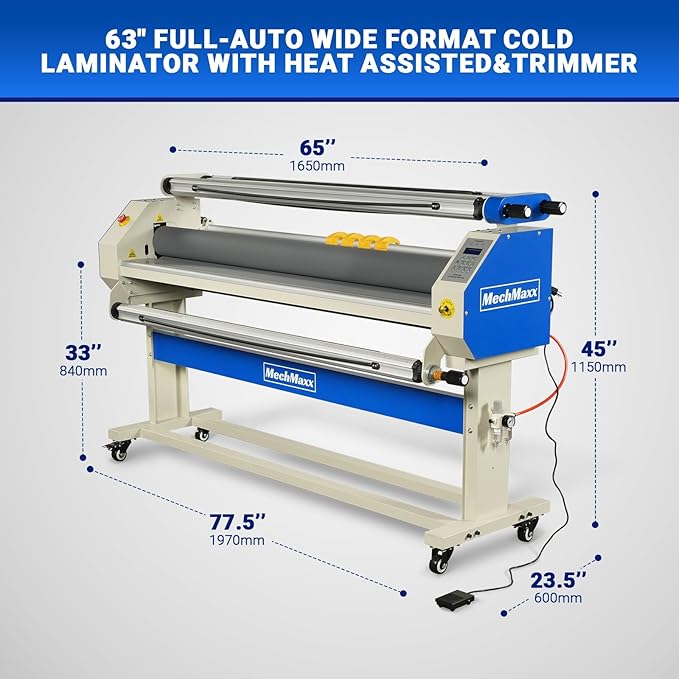 65" Full-Auto Cold & Heat Assisted Laminator Machine with 4 Trimmers, Max Speed 40ft/min, 63" Max Width, 1.1" Max Thickness, Infrared Heating, Digital Control for Vinyl Graphics, Inkjet Prints,1700-B2