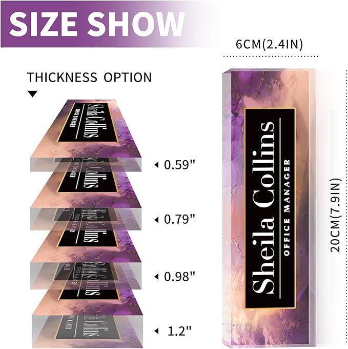 Custom Acrylic Name Plate for Desk, Employee Appreciation Gifts, Office Decor, Personalized, Funny Gifts for Coworkers Boss Teacher (Purple/Gold)