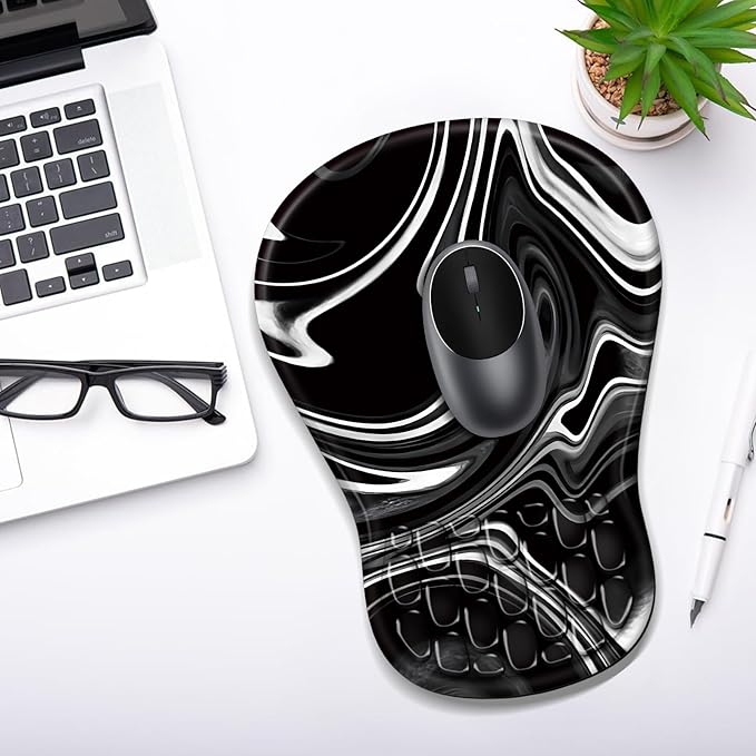 YIWEI Ergonomic Mouse Pad with Wrist Rest - Comfortable Office Mousepad with Memory Foam Wrist Support for Carpal Tunnel Relief, Mouse Pads with Non-Slip Base for Gaming and Home (Black-2)