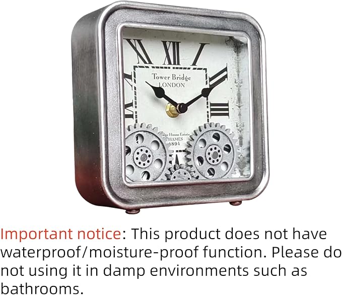 Vintage Desk Clock, 6 inch Metal Table Clocks with Moving Gears, Small Silent Non Ticking Industrial Steampunk Quartz Shelf Clock for Home Office Living Room Desk Decor Battery Operated