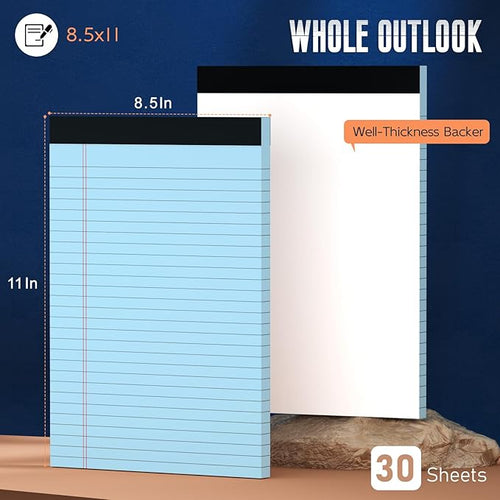3 Pack Blue Legal Pads 8.5 x 11 Note Pads, Wide Ruled Notepads 8.5 x 11 Lined Paper Wide Ruled Writing Pads, 30 Sheets Per Note Pad, Micro Perforated Colored Legal Pads 8.5 x 11 for Work/School/Office