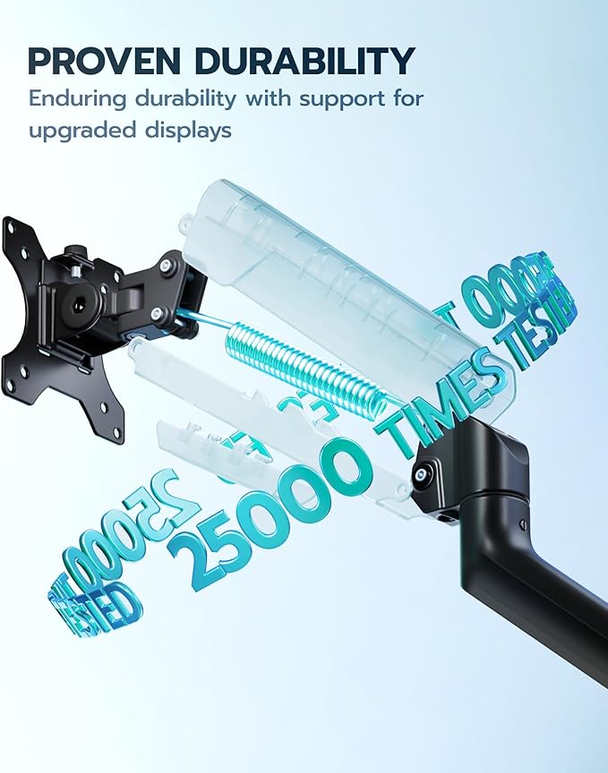 ARES WING Heavy Duty Single Monitor Arm - Fully Adjustable Monitor Mount for 17"-40" Ultrawide Screens Up to 26.4 lbs with Clamp/Grommet Desk Mount, 75/100 Vesa Mount, Black