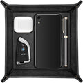 SITHON Valet Tray Desktop Storage Organizer – Premium PU Leather Catchall Bedside Vanity Tray Nightstand Caddy Holder for Remote Controller, Keys, Phone, Wallet, Coin, Jewelry, Black