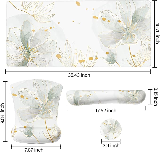 MOSISO Desk Mat Keyboard Mouse Pad Set, Large Gaming Mouse Pad&Keyboard Wrist Rest&Mousepad with Wrist Rest&Coaster, Ergonomic Non-Slip Home Office Mousepad with Memory Foam, Green