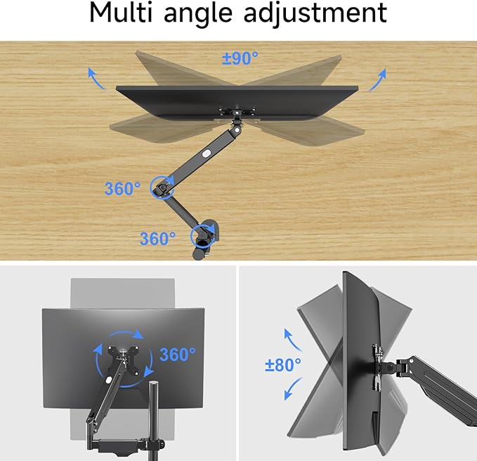 Pholiten Single Monitor Arm, Gas Type Display Arm, Double Articulated, 35MM Pole Mount, Supports 13-32Inches, Load Capacity 22.0 lbs, VESA 75-100mm MD8411DB