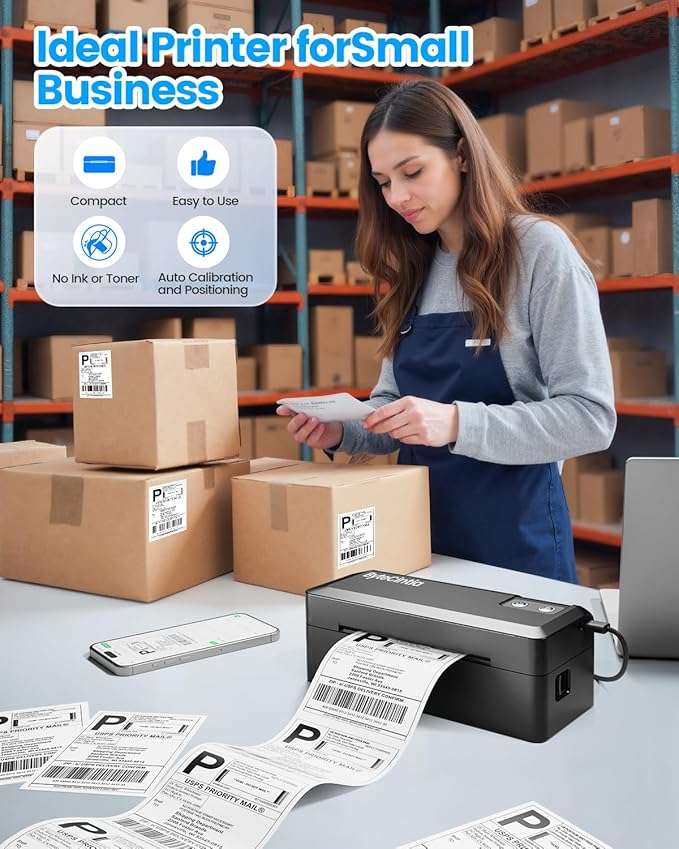Bluetooth Thermal Shipping Label Printer, 4x6 Shipping Label Printer for Small Business, Support Android, iOS, Windows & Mac, Works with Amazon, Ebay, Shopify, Etsy