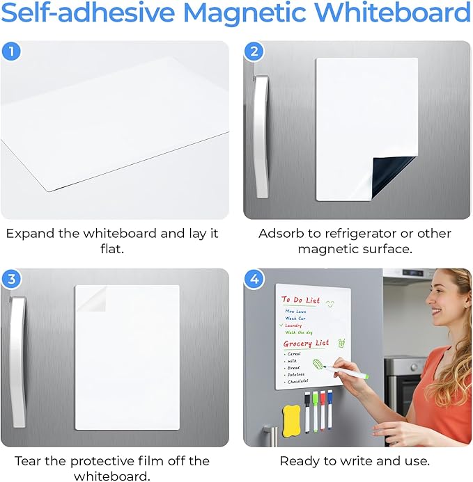 M&G Magnetic Dry Erase Board for Fridge, 12”x 8” Fridge Whiteboard for Kitchen, Small White Board Set with 4 Markers and Eraser, to Do List, Family Schedule Planning Board