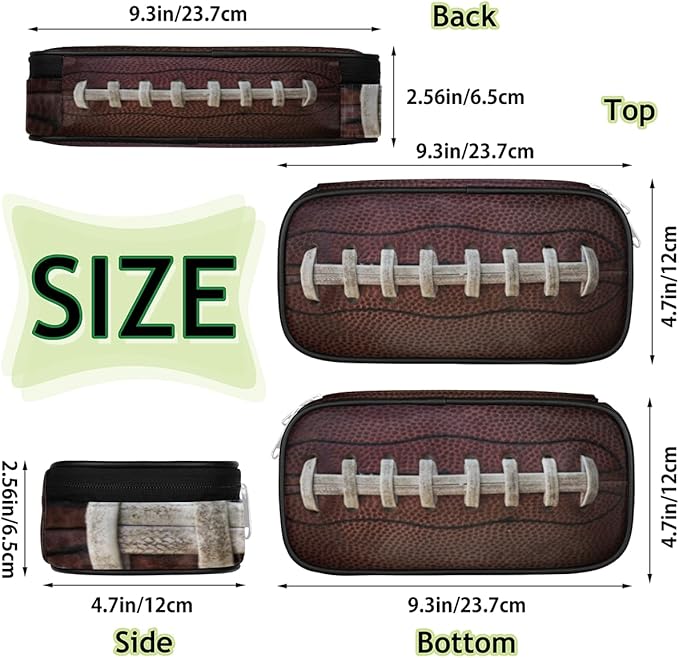 Pardick Rugby Ball Big Capacity Pencil Pen Case Football Large Pencil Pouch with Zipper Compartments Pencil Bag for Boys Girls Adults Student Office School Supplies