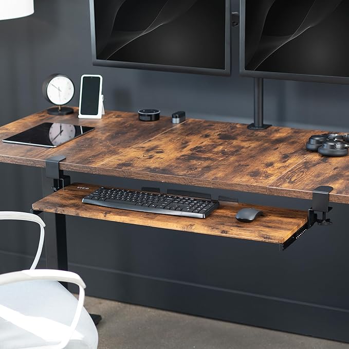 VIVO Extra Long Clamp-on Computer Keyboard and Mouse Under Desk Slider Tray, 34 x 11 inch Pull Out Platform Drawer, Rustic Vintage Brown, MOUNT-KB15EN