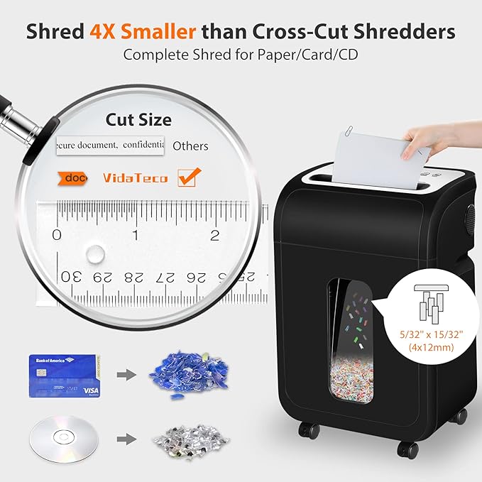 Paper Shredder for Home Office14-Sheet 60-Mins Micro Cut Shredder with US Patented Blade,Shred Card/CD/Clip/Staple,for Home Use Heavy Duty,AUTO Jam Proof,5.3-Gallon Pullout Bin(ETL)