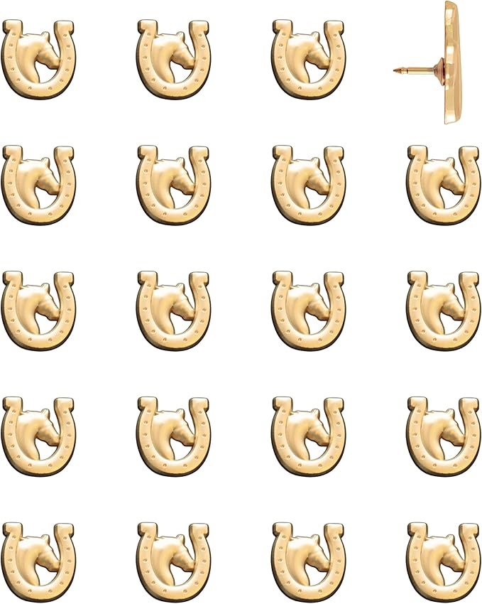 Horse and Horseshoe Pins - Gold Horse Map Pins for Cork Boards, Maps, or Lapel Use - Designed in USA - Set of 20