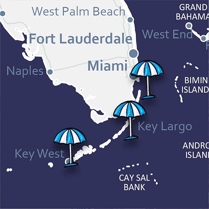 Beach Umbrella Push Pins - Beach Umbrella Map Pins - For Cork Board, Maps, or Lapel Pin Use - Designed in USA - Set of 10