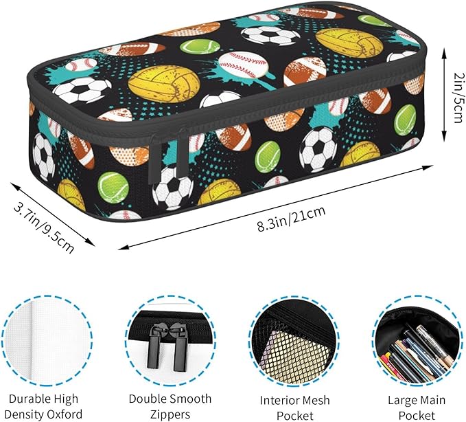Sport Cool Ball Pattern Pencil Case Big Capacity Storage Pencil Pouch Stationery Bags With Zipper Portable Pen Holder Box Organizer For Boys Girls Teens Student College School Office Supplies