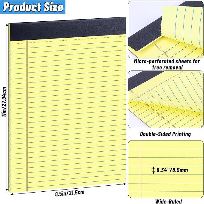 Oleitodh Legal Pads Bulk, Rainbow Notepad, Note Pads College Ruled Perforated Memo Pad for Work Study Daily Note Taking List, Lined Writing Pads (Yellow)